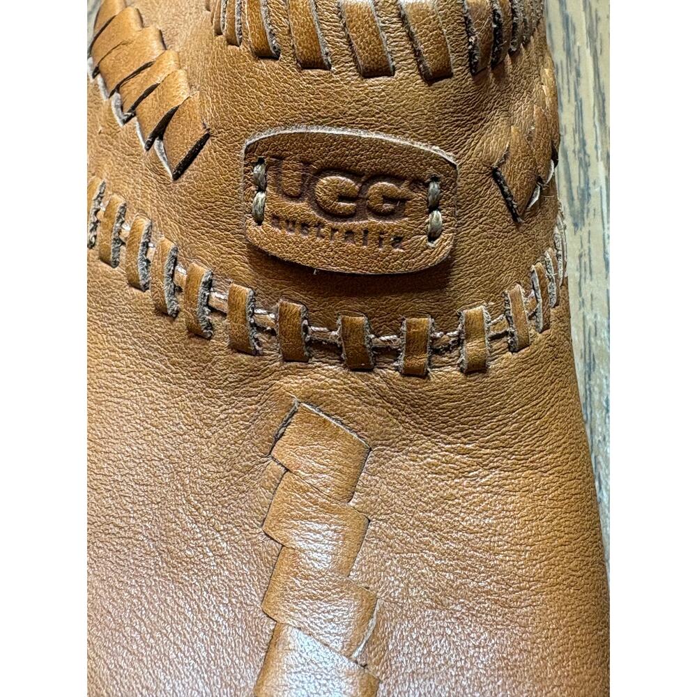 UGG Brown Leather Vivica Clog/Mule Braided Detail Wood Platform Size 7 - Picture 3 of 16